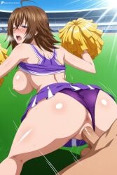 1boy 1girl ahoge ai_generated anus ass bar_censor blush breasts brown_hair censored cheerleader clothes_lift clothing_aside digitalwaifugallery from_behind hetero hi_res high_quality high_resolution high_school_dxd holding large_breasts looking_back miniskirt nipples no_bra one_eye_closed open_mouth outdoors panties panties_aside patreon penis pleated_skirt pom_pom_(cheerleading) purple_eyes purple_panties purple_skirt pussy pussy_juice seductive sex sex_from_behind sexy shiny_skin shirt_lift skirt solo_focus sweat uncensored underwear vaginal venelana_gremory watermark