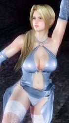 1girls 3d armpits big_breasts blonde blonde-haired_female blonde_female blonde_hair blue_eyes breasts breasts_out dead_or_alive dress exposed_breasts female fishnet_thighhighs fishnets helena_douglas large_breasts long_hair panties pantyshot pantyshot_(standing) thighhighs underwear upskirt white_dress white_panties white_thighhighs white_underwear