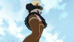 1girls 3d blonde_hair dark-skinned_female dark_skin female guilty_gear guilty_gear_xrd highres looking_at_viewer panties pantyshot pink_panties ramlethal_valentine skirt solo thick_thighs upskirt