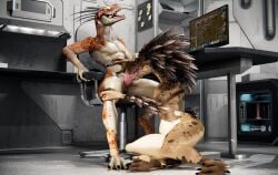 3_fingers 3_toes alien animal_genitalia animal_penis anthro anthro_on_anthro anthro_penetrated anthro_penetrating anthro_penetrating_anthro appliance arceronth arm_feathers arm_quills arm_tuft avian beverage_can bodily_fluids brown_body brown_feathers cor_zan cum cum_in_mouth cum_inside digitigrade duo electronics eyes_closed factorio feather_hair feathered_crest feathers feet fellatio female female_penetrated fingers fridge genital_fluids genital_slit genitals halo_(series) hand_on_chest hand_on_head hand_on_knee hand_on_leg head_crest hi_res hip_tuft ibie'shan intraspecies kig-yar kitchen_appliance knot knotted_penis looking_pleasured male male/female male_penetrating male_penetrating_female microsoft minifridge monitor nude oral penetration penile penis penis_in_mouth pink_penis pseudo_hair quill_hair reptile scales scalie sex sharp_teeth sitting t'loaki t'vaoan tan_body tan_scales teeth toes tuft wube_software xbox_game_studios