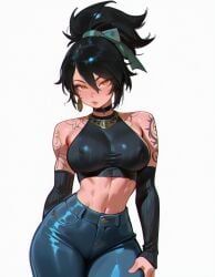 1girl 1girls 2d abs ai_generated akali anime big_ass big_butt body_tattoo breasts crop_top fanart female female_focus female_only game jeans league_of_legends league_of_legends:_wild_rift myaicrush outfit patreon perfect_body riot_games sexy_body sexy_female sexy_pose slim_waist solo_female tattoo