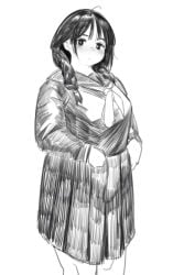 b45ui big_ass big_breasts blushing_at_viewer bulging_belly chubby chubby_cheeks hands_on_skirt long_skirt looking_at_viewer nimo nimo22 school_uniform thick_arms thick_thighs