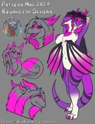 2_heads 4_toes anthro black_markings breasts countershading digital_media_(artwork) dragon feet female front_view gloves_(marking) horn leg_markings lori_and_tori markings multi_head mythological_creature mythological_scalie mythology nipples nude pink_markings purple_body scalie socks_(marking) tail temrin toes tongue tongue_out under_boob