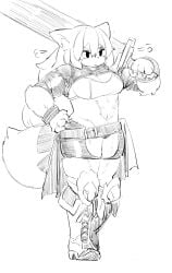 adventurer armor b45ui before before_and_after big_breasts fit_female fox_ears fox_girl fox_tail huge_sword nimo nimo22 posing_with_weapon thick_thighs thin_to_fat weight_gain