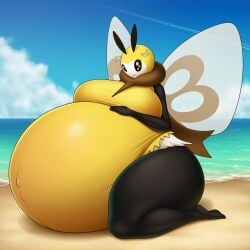 ai_generated anthro anthro_bug anthro_female beach beach_background bee bug bug_girl bug_type fairy_type female hyper_pregnancy lazybonesai pokemon pokemon_(species) pokemon_sm pregnancy pregnant pregnant_anthro pregnant_female ribombee sexy smiling smiling_female