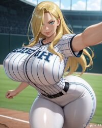 1girl 2d ai_generated anime_style blonde_hair blue_corset blue_eyes cleavage corset_lacing curvy detailed_eyes detailed_face dirndl frills grippyai hand_behind_head high_quality huge_breasts indoors lace long_hair looking_at_viewer red_skirt seductive_smile shiny_skin smile solo standing thick_thighs white_apron white_blouse wide_hips window wooden_room