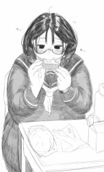 b45ui big_ass big_breasts blushing bulging_belly chubby_cheeks eating fat form_fitting glasses long_skirt nimo nimo22 overeating school_uniform thick_arms thick_thighs weight_gain