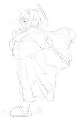 alternate_expressions b45ui blue_archive bulging_belly chubby_cheeks exhausted eyes_closed fat nimo nimo22 overweight panting running slippers thick_arms thick_thighs ui_(blue_archive) undersized_clothes