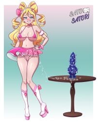 after_masturbation blonde_hair blue_eyes blush cure_idol dildo heel_boots iquestx_commissions kimi_to_idol_precure knotted_dildo precure pussy_juice pussy_juice_trail sakura_uta sakura_uta_(precure) satosatori