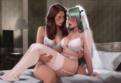 2girls ai_generated big_ass big_breasts big_thighs breasts capcom crossover curvaceous curvy curvy_figure darkstalkers digital_media_(artwork) female female_only genderswap_(mtf) hips hourglass_figure huge_ass huge_breasts huge_thighs humanoid large_ass large_breasts large_thighs legs light-skinned_female light_skin marvel marvel_comics marvel_vs._capcom mature mature_female morrigan_aensland peter_parker petra_parker phophopho rule_63 slim_waist spider-man spider-man_(series) spider-woman succubus thick thick_hips thick_legs thick_thighs thighs voluptuous waist wedding_lingerie wedding_night wide_hips wide_thighs yuri