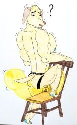 1boy balloon bouncing chair dog golden_retriever jockstrap large_moobs lcc12345 looking_confused looning oc riding