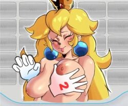 1girls big_breasts grabbing_breasts hand_on_breast mario_(series) princess_peach tagme tits