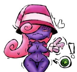 1girls blush embarrassed embarrassed_nude_female gloves heart hidden_eyes mario_(series) naked naked_female nervous nervous_smile nervous_sweat no_background no_panties ovulation ovum paper_mario paper_mario:_the_thousand-year_door peace_sign pink_hair psychone pussy self_upload shadow_siren shake_lines sweat sweatdrop sweating thigh_gap trans_woman vivian_(paper_mario) witch_hat