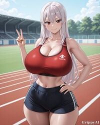 1girl 2d ai_generated anime_style armband cleavage curvy detailed_eyes field grass grippyai hair_bun halter_dress high_quality holding_katana holding_kunai huge_breasts kunoichi looking_at_viewer mountains ninja outdoors purple_dress purple_hair red_eyes serious_expression shiny_skin side_slit sky solo torn_clothes weapon wide_hips
