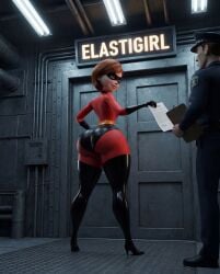 agency arrogant arrogant_female ass ass_focus bet_condition big_ass big_ass_(female) big_ass_cheeks bodysuit brown_eyes brown_hair brunette bunker camera challenge challenge_accepted chamber confident contract curves curvy_female curvy_figure curvy_hips elastigirl entering eye_contact facility guard hand_on_hip handing_over helen_parr highheels huge_ass looking_at_viewer looking_back looking_back_at_viewer posing posing_for_picture posing_for_the_viewer red_clothing reporter round_ass round_butt science science_experiment sexy sexy_body superhero superhero_costume superheroine test_subject tight_clothes tight_clothing tight_fit turning_around turning_head underground voluptuous wide_hips wide_thighs