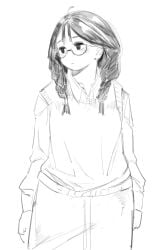 b45ui baggy_shirt before before_and_after blushing glasses long_skirt looking_away_from_viewer nimo nimo22 sweater_vest thick_thighs thin thin_to_fat weight_gain