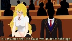 beacon_academy_uniform blonde_female blonde_hair glasses half-dressed half_naked half_naked_female long_hair long_hair_female purple_eyes rwby theblackbirdcalls yang_xiao_long