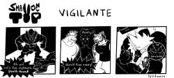 4boys big_butt big_penis butt clothed clothing comic dialogue english_text erection furry gay horns imminent_sex male male/male male_only multiple_boys muscular muscular_male nervous penis spedumon text vigilante