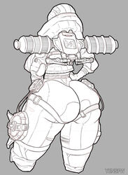 apex_legends behind big_ass clothed female female_only hands_on_hips line_art monochrome solo solo_female thick_thighs wattson_(apex_legends) yensfw