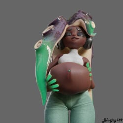 1girls 3d beauty_mark bed belly big_belly bluejay182 breasts dark-skinned_female dark_skin enjoying_pregnancy female fetal_movement hand_on_belly huge_pregnant_belly kicking_(pregnancy) looking_at_viewer looking_down looking_down_at_viewer marina_(splatoon) marina_(wo262) nintendo octoling octoling_girl splatoon splatoon_(series) splatoon_2