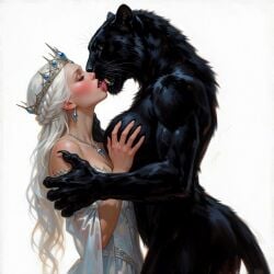 1anthro1human 2girls ai_comfyui ai_generated big_breasts black_claws black_fur black_white blush blushing breasts breasts_out cat_ears cat_woman clawed_fingers embrace embracing embracing_another fangs fangs_bared fangs_out fantasy gentle_femdom gentle_giant grabbing_breast height_difference lesbian monster_girl monster_on_female panther_girl panther_humanoid pantherine passionate passionate_kiss princess self_upload silver_hair smaller_female taller_female tongue tongue_kiss tongue_kissing tongue_out tongue_touching_another's_tongue white_background