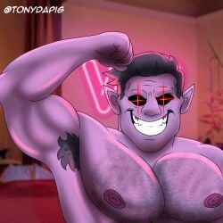 1boy 2025 2d 2d_(artwork) 5_fingers arm_up armpit armpit_hair biceps big_pecs body_hair chest_hair daddy daddy_dearest demon digital_media_(artwork) dilf five_o'clock_shadow flexing flexing_bicep friday_night_funkin grey_hair hair hi_res humanoid looking_at_viewer male male_only mature mature_male muscles muscular muscular_male nipples pecs pointy_ears purple_body purple_nipples purple_skin red_eyes shirtless shirtless_male smiling solo solo_male stubble teeth tonydapig