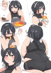 arknights b45ui before_and_after big_ass blushing bulging_belly bulging_thighs chubby_cheeks comic eating gravel_(arknights) la_pluma_(arknights) nimo nimo22 outgrowing_clothes thick_arms thick_thighs thin_to_fat tight_clothing ulterior_motives undersized_clothes weight_gain