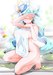 big_ass covered_eyes covering_eyes covering_self cure_eclair cure_yuta medium_breasts meitantei_precure! precure pretty_cure toei_animation towel towel_only