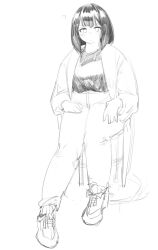 b45ui baggy_topwear before before_and_after big_ass big_breasts blushing_at_viewer hand_on_thigh looking_at_viewer nimo nimo22 pants sitting_on_chair thick_thighs thin thin_to_fat weight_gain