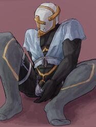 femboy gabriel_(ultrakill) helmet helmet_covering_face penis pulling_panties shirt stockings transparent_clothing ultrakill