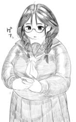 b45ui big_ass big_breasts blushing bulging_belly chubby_cheeks fat form_fitting glasses looking_at_phone nimo nimo22 school_uniform thick_arms thick_thighs tight_clothing undersized_clothes