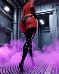 arrogant arrogant_female ass ass_focus big_ass big_ass_(female) big_ass_cheeks bodysuit brown_eyes brown_hair brunette bunker camera challenge challenge_accepted chemicals confident elastigirl eye_contact facility gas hand_on_hip helen_parr high_heels highheels latex looking_at_viewer looking_back looking_back_at_viewer low_angle low_angle_perspective low_angle_shot posing posing_for_picture posing_for_the_viewer purple_gas red_clothing reporter round_ass round_butt science science_experiment superhero superhero_costume superheroine the_incredibles tight_clothes tight_clothing tight_fit turning_around turning_head underground walking walking_in wide_hips wide_thighs