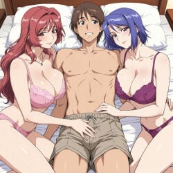 1boy 2girls ai_generated aniyome_wa_ijippari best_friends big_breasts bisexual bisexual_female blue_hair boss_and_employee boss_and_subordinate breasts brown_hair bulge bulge_through_clothing busty canon_throuple cleavage cleft_of_venus coworkers female ffm_threesome friends hentai hentai_series horny horny_female horny_females horny_male hourglass_figure katsuragi_mai katsuragi_tsutomu large_breasts lingerie lingerie_only long_hair lover-in-law male male/female/female milf red_hair short_hair straight_hair straight_male tagme takama_kozue threesome throuple