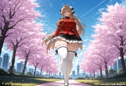 1girl ai_assisted ai_generated amagi_yukiko antenna_hair bangs blonde_hair blue_sky blush bow breasts brown_eyes brown_hair cherry_blossoms curvaceous curvy curvy_female curvy_figure day female from_below hair_intakes hair_ribbon large_breasts long_hair long_sleeves looking_at_viewer miniskirt miyuai outdoors petals pleated_skirt ponytail red_jacket ribbon sento_isuzu skirt sky smile solo standing thick thick_ass thick_butt thick_hips thick_legs thick_thighs thighhighs thighs tree uniform very_long_hair voluptuous voluptuous_female white_legwear wide_hips wide_thighs wind zettai_ryouiki