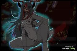 2026 anthro antlers areola biped blood bodily_fluids bone breasts countershade_torso countershading digital_drawing_(artwork) digital_media_(artwork) english_text female fingers front_view fur genitals hair hi_res horn looking_at_viewer mammal nipples nude nude_anthro nude_female skull skull_head solo spiritelin tail teeth text vulva