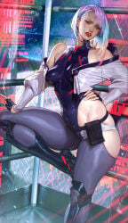 aleriia_v cyberpunk:_edgerunners cyberpunk_(series) lucyna_kushinada multicolored_hair solo