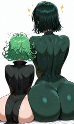 ai_generated big_ass bubble_ass butt butt_focus curvy curvy_body facing_away female_only from_behind fubuki_(one-punch_man) houseofwaifu huge_ass one-punch_man sitting size_comparison size_difference tatsumaki thick_thighs wide_hips