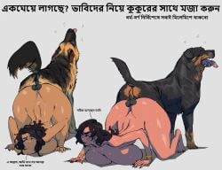2animals 2girls bengali bengali_female big_breasts bindi black_hair canine dog edit edited edited_art feral_on_female feral_on_human feral_penetrating hindu_female interspecies knotting muslim_female text zoophilia
