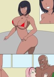 1boy 2girls alternate_skin_color artist_request ass beard big_ass bikini bikini_top blonde_hair blue_hair bob_cut boruto:_naruto_next_generations breasts cheating cheating_wife cigarette cornrows dark-skinned_female dark-skinned_male dark_skin facial_hair female forehead_jewel goatee green_eyes haruno_sakura human hyuuga_hinata interracial licking_nipples male mature_female micro_bikini milf moustache multiple_girls naruto naruto_(series) netorare ntr pink_hair purple_eyes raikage red_bikini red_swimsuit sakura_haruno short_hair straight swimsuit tan_skin tongue tongue_out voluptuous wide_hips