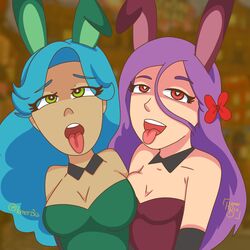 2girls bon_(fnafhs) bonnie_(fnafhs) brit_(fnafhs) brunilda_(fnafhs) bunny_costume bunny_girl bunnysuit dark-skinned_female female_only fnafhs fnafhs_z3ro genderswap homerbls multiple_girls rule_63 tagme