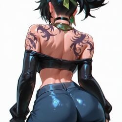 1girl 1girls 2d ai_generated akali anime back_view big_ass big_butt black_hair breasts fanart female female_focus female_only game jeans league_of_legends league_of_legends:_wild_rift myaicrush outfit patreon riot_games sexy_body sexy_female sexy_pose solo_female