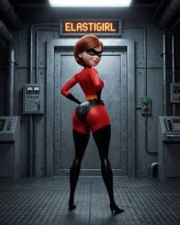 ai_generated arrogant arrogant_female ass ass_focus big_ass big_ass_(female) big_ass_cheeks bodysuit brown_eyes brown_hair brunette bunker camera challenge challenge_accepted confident elastigirl eye_contact facility hand_on_hip helen_parr highheels latex looking_at_viewer looking_back looking_back_at_viewer posing posing_for_picture posing_for_the_viewer red_clothing reporter round_ass round_butt science science_experiment superhero superhero_costume superheroine the_incredibles tight_clothes tight_clothing tight_fit turning_around turning_head underground wide_hips wide_thighs