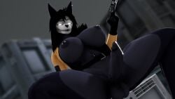 16:9 3d_(artwork) 4k absurd_res anthro areola balls bangs barbell_piercing belt big_breasts big_penis big_testicles black_areola black_balls black_breasts black_glans black_hair black_nipples black_penis bodily_fluids box breasts canid canine clothing container crate cum digital_media_(artwork) eyebrows genital_fluids genitals glans glowing glowing_eyes gynomorph hair half-closed_eyes hi_res holding_card holding_object intersex jacket leaking_cum long_hair malo mammal monster narrowed_eyes navel navel_piercing nipple_piercing nipples penis piercing presenting raised_eyebrow scp-1471-a scp_foundation sitting skulldog_(species) smile solo source_filmmaker_(artwork) spread_legs spreading topwear vein veiny_penis wastedpines white_eyes widescreen