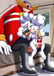 1boy 1girls anthro balls barefoot bbmbbf bed breasts clothed_male_nude_female dr._eggman feet female human human_on_anthro lanolin_the_sheep male male/female mobian_(species) mobius_unleashed nipples nude open_mouth palcomix penis pussy sega sheep size_difference sonic_(series) sonic_the_hedgehog_(series) teeth tongue