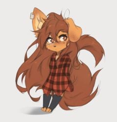 2026 apogee apogee_(tinygaypirate) brown_eyes brown_fur brown_hair chibi cute dog_ears dog_girl furry long_hair sfw tagme tail tinygaypirate