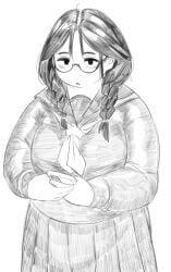b45ui big_ass big_breasts blank_expression bulging_belly chubby_cheeks dead_eyes fat form_fitting glasses looking_at_viewer nimo nimo22 school_uniform thick_arms thick_thighs tight_clothing undersized_clothes