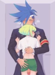 1femboy 2boys androgynous ass ass_focus ass_grab blonde_hair blush blushing bob_cut clothing embarrassed femboy feminine_faced_male feminine_male galo_thymos gay gay_sex grabbing_own_breast lio_fotia male male_only penis penis_between_thighs petite petite_body petite_male promare short_hair short_male shy size_difference slim slim_male slim_waist thigh_sex thin_waist twink yaoi