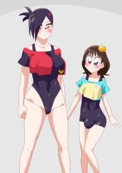 ace_ukiyo black_hair blush breasts brown_hair bulge_under_clothes clothing erection erection_under_clothes erection_under_clothing genderswap kamen_rider kamen_rider_geats_(series) leotard neon_kurama otokam1117 red_eyes rule_63 tagme thighs tokusatsu