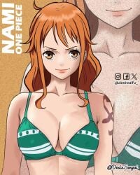 1girls 2d 2d_(artwork) 2d_artwork adult adult_female alternate_version_at_source alternate_version_available anime anime_character arm_tattoo background bare_arms bare_chest bare_hands bare_midriff bare_shoulders bare_skin belly bikini bikini_top blue_tattoo breasts busty busty_female cleavage closed_mouth_smile desixsenpai digital digital_art digital_drawing digital_drawing_(artwork) digital_media digital_media_(artwork) drawing exposed_arms exposed_chest exposed_midriff exposed_shoulders exposed_skin fanart female female_focus female_only fingers fit_female ginger ginger_hair green_bikini green_bikini_top green_swimsuit green_swimwear halterneck lean_figure light_smile linea_alba lips long_hair looking_at_viewer mature mature_female medium_breasts midriff monotone_background more_at_source nami_(one_piece) narrow_waist one_color_background one_piece one_piece:_fishman_island_arc orange-eyed_female orange-haired_female orange_background orange_eyebrows orange_eyes orange_hair orange_hair_female plain_background portrait post-timeskip shoulders shueisha slender_body slender_waist slight_smile slim_female slim_waist smile smiley_face smiling smiling_at_viewer solo standing stomach swimsuit swimwear tattoo tattoo_on_arm tattooed_arm toei_animation upper_body weekly_shonen_jump