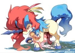 1_horn 2024 after_sex animal_genitalia animal_penis balls bestiality biped blonde_hair blue_hair bodily_fluids chinese_description clothing cum cum_from_vagina cum_in_vagina cum_inside cum_on_ground cum_pool cum_string dated digital_drawing_(artwork) digital_media_(artwork) duo english_description equid equine equine_genitalia equine_penis female female_human feral generation_5_pokemon genital_fluids genitals green_eyes hair hi_res horn human human_on_feral interspecies keldeo keldeo_(resolute_form) keyeswood kneeling larger_feral larger_male legendary_pokemon legwear legwear_only long_hair looking_at_another looking_at_partner looking_pleasured male male/female male_feral mammal medial_ring mostly_nude mostly_nude_female mostly_nude_human nintendo penis pokemon pokemon_(species) pokephilia quadruped red_eyes red_hair red_penis rededededed side_view signature simple_background size_difference smaller_female smaller_human stockings stockings_only sweat sweatdrop tan_balls tan_body tan_skin tears tears_of_pleasure tongue tongue_out white_background xiaomu_(keyeswood)